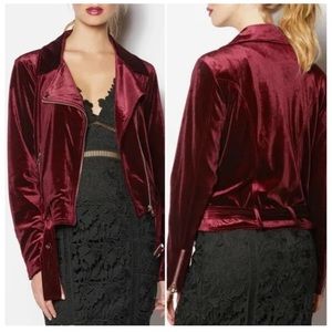 Minkpink Burgundy Velvet Zip Up Moto Jacket